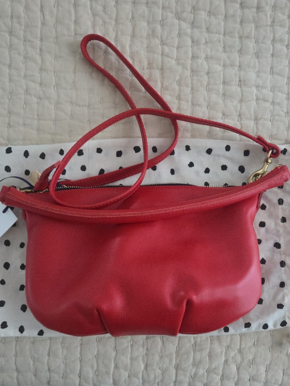 Clare V Petit Moyen Cherry Red Leather Crossbody with Gold Hardware. NWT - Picture 7 of 12